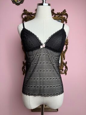 Victoria’s Secret Cami Pout Black Eyelet Lace Sheer Camisole Medium